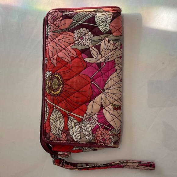 Vera Bradley Quilted Zip Around Wristlet Wallet Floral Pink - Picture 9 of 16